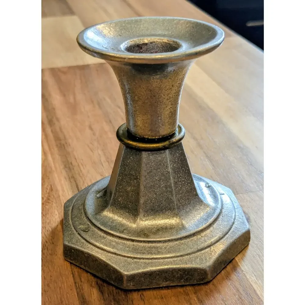 Vtg Wilton Armetale Pewter Candlestick Holders Pair Octagon Base 1978 USA RWP
